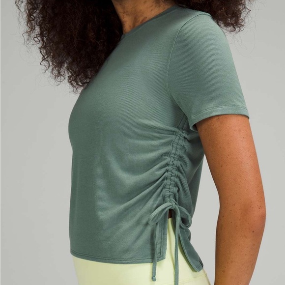 Lululemon Ruched Side Ribbed Tee – Size 10 (Sage Green) - Picture 3 of 7